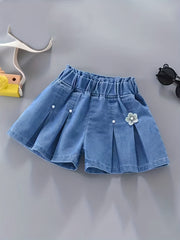 Girls' Denim Elastic Waist Shorts