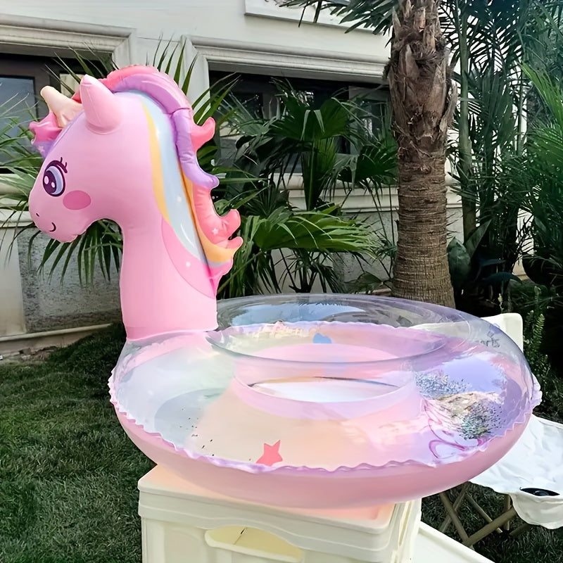 Rainbow Unicorn Pool Float with Glittery Design