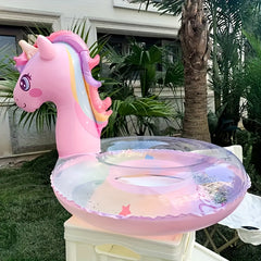 Rainbow Unicorn Pool Float with Glittery Design