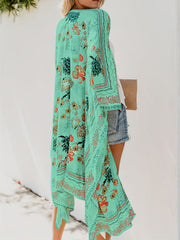 Floral Pattern Cover Up Shirt V Neck Loose Fit Beachwear Kimono
