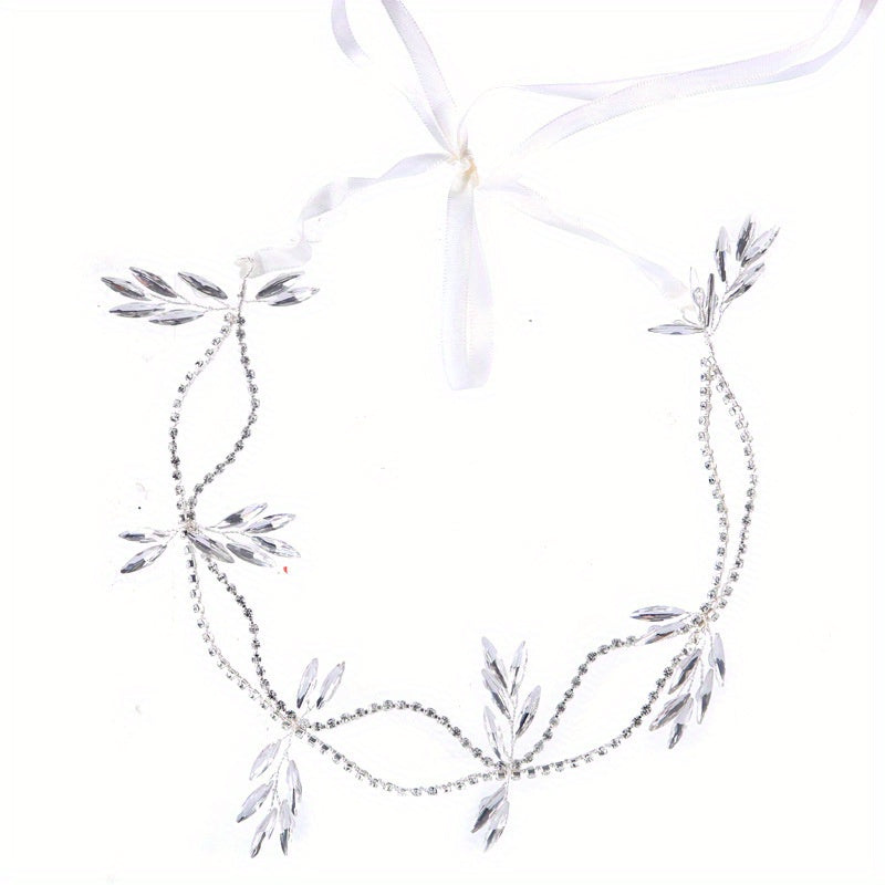 Rhinestone Headband With Long Ribbon Bridal Head Piece Hair Accessories