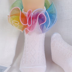 Girls Colorful Mesh Trim Socks for Kids Toddlers