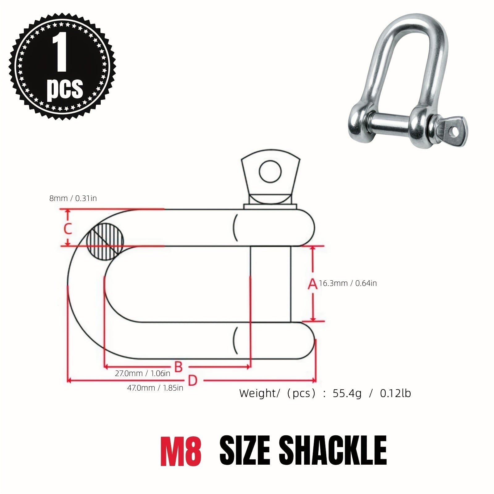 4pcs Stainless Steel 304 D Shackle Chains Wirerope Lifting