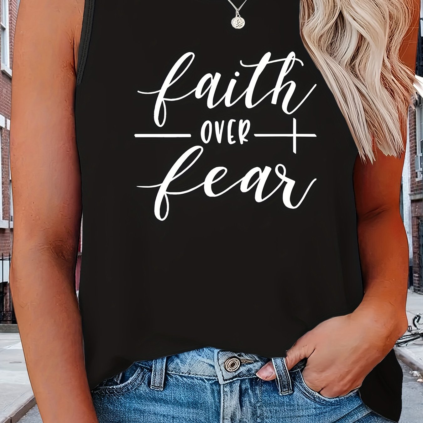 Art Letter Print Tank Top Women's Plus