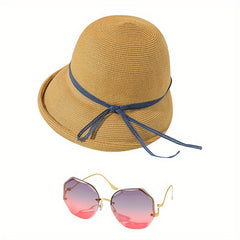 2pcs Stylish Hat Sunglasses Set for Women Sun Beach