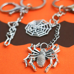 Gothic Punk Style Skull Spider Web Keychain Metal Keyring Halloween Gift