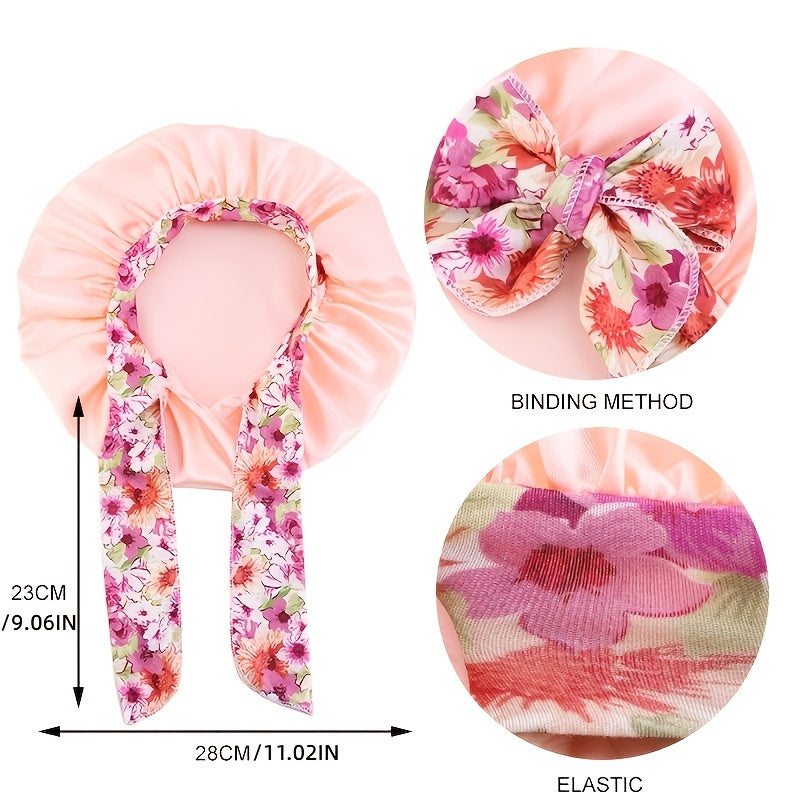 Kids Satin Bowknot Sleeping Caps Head Cover Hair Care Cap Night Hat