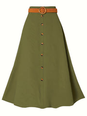 Women's Solid Button High Rise Maxi Skirt