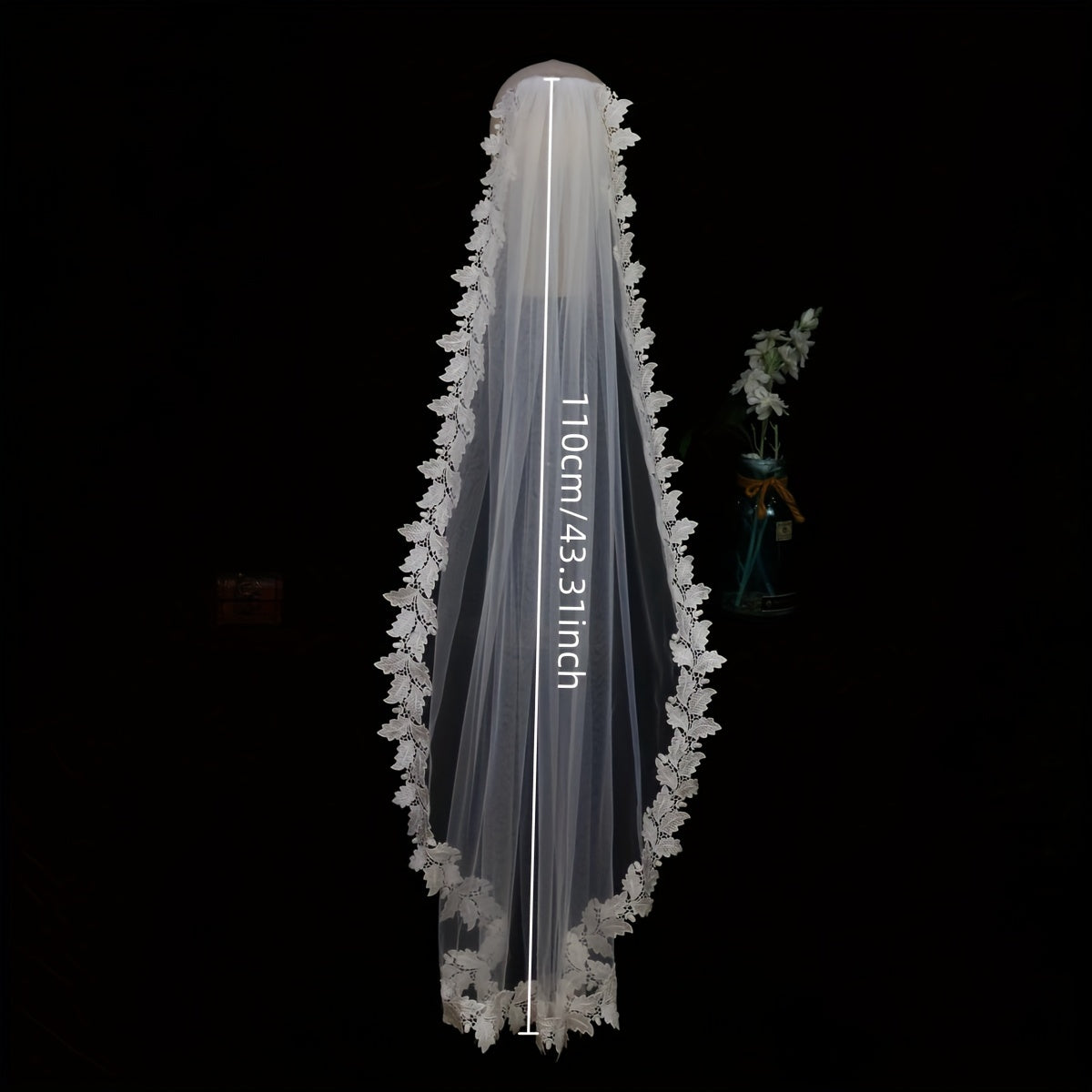 Bridal Long Head Veil Embroidered Lace Flower Wedding Hair Accessories
