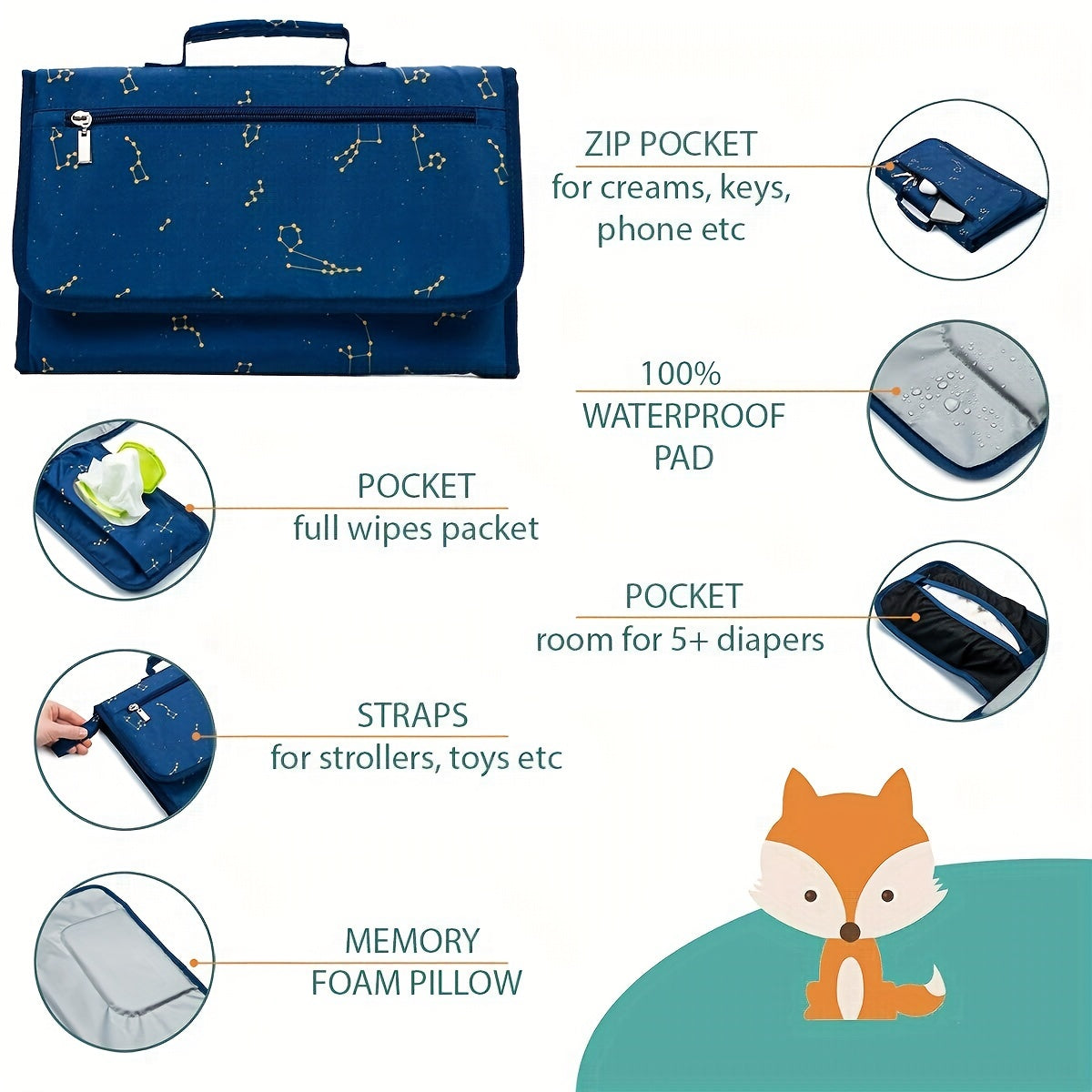 Stylish Star Pattern Baby Changing Pad for On-the-Go Diaper Changes