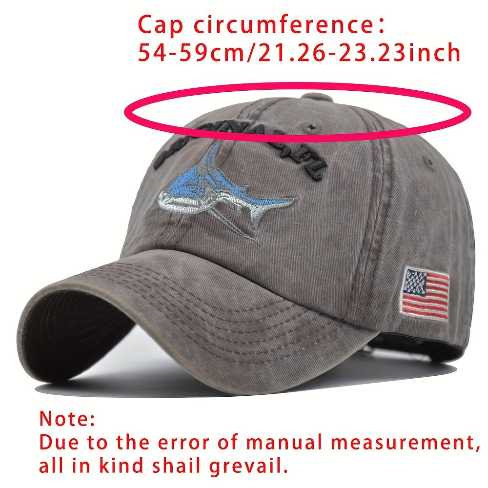 Distressed Shark Embroidery Baseball Cap Vintage Sun Hat