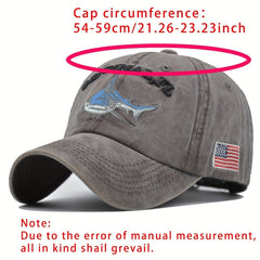 Distressed Shark Embroidery Baseball Cap Vintage Sun Hat