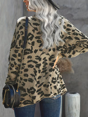 Leopard Print Open Front Cardigan with Pockets