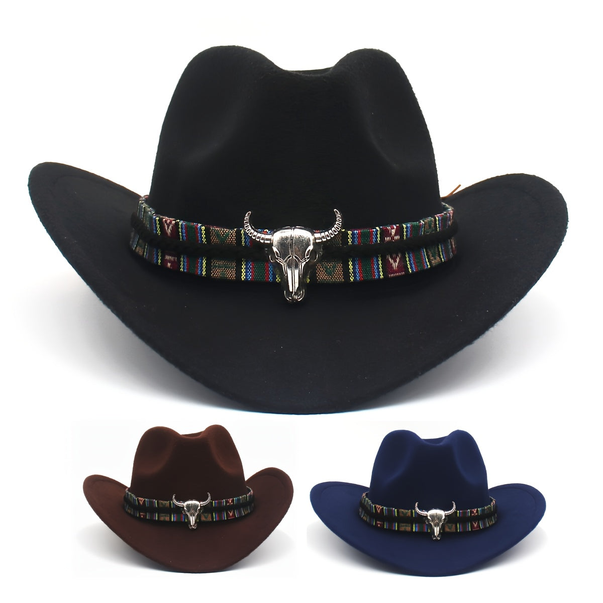 Classic Western Cowboy Hats Bull Decor Ethnic Style Felt Hats