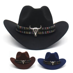 Classic Western Cowboy Hats Bull Decor Ethnic Style Felt Hats