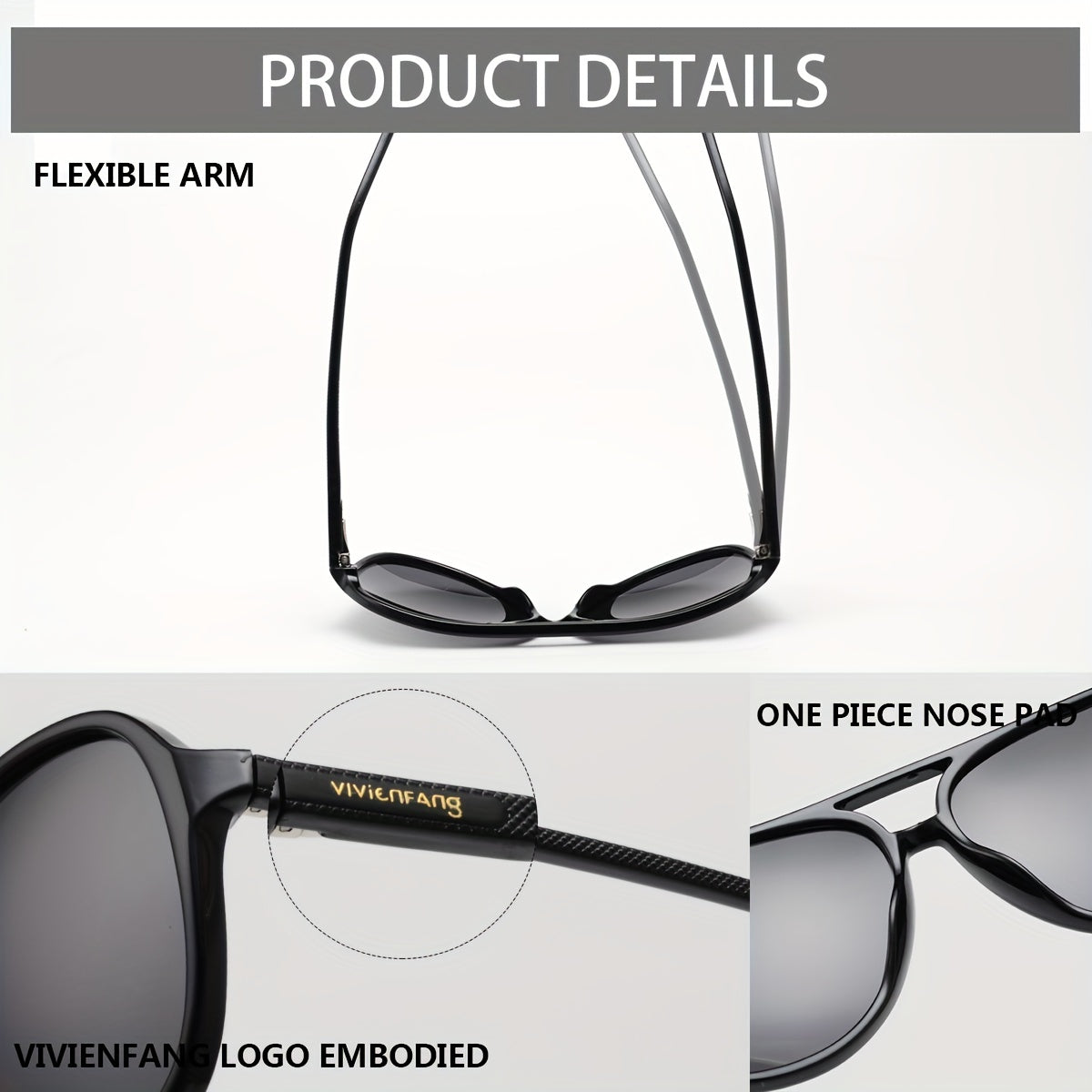 VIVIENFANG Aviator Sunglasses Polarized Lens TR90 Frame Unisex VF2201A