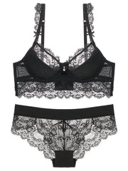 Lace Thin Cup Lingerie Set Breathable Semi Sheer Knitted Fabric Intimates