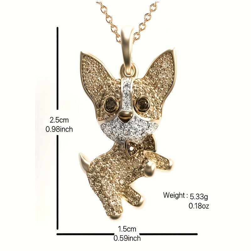 Dog Pattern Pendant Necklace Rhinestone Decor