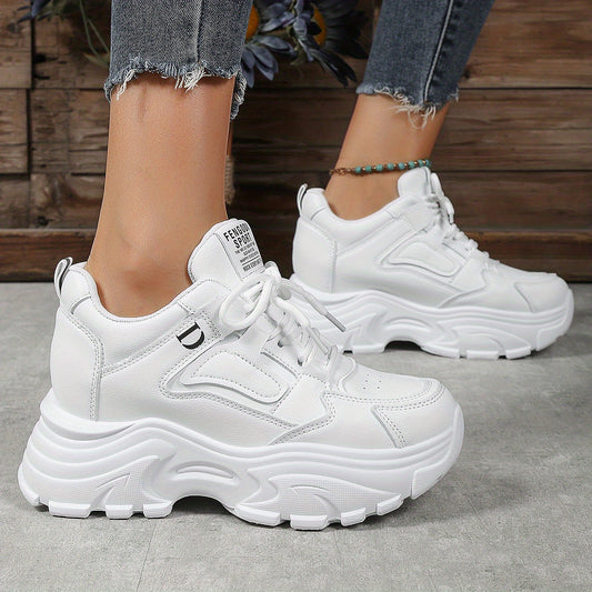 Women's Lace Up Chunky Sneakers Hidden Heel Casual Walking Shoes