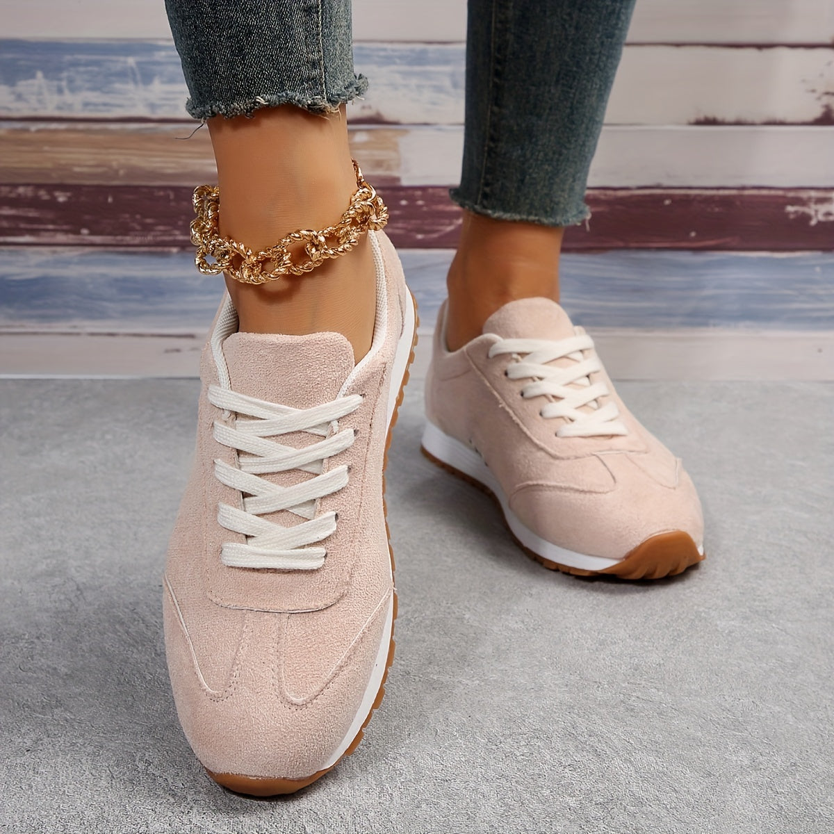 Women's Solid Platform Sneakers Casual Lace Up Outdoor Shoes