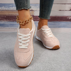 Women's Solid Platform Sneakers Casual Lace Up Outdoor Shoes
