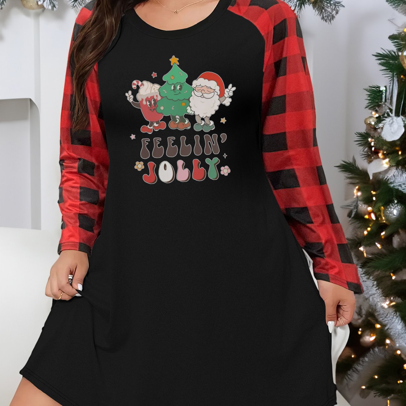 Christmas Lounge Dress Women's Plus Cartoon Christmas Tree