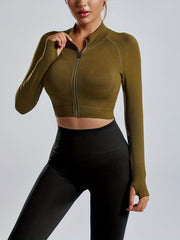 Mock Neck Full Zip Trail Running Jacket Yoga Crop Top