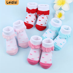 3 Pairs Baby Girl Socks Love Shape Jacquard Half Socks