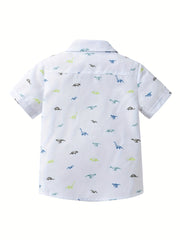 Stylish Dinosaur Boys Shirt Short Sleeve Lapel Tops for Summer