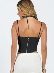 Lace Zipper Bustier Cami Top Y2K Sweetheart Neck Spaghetti Strap