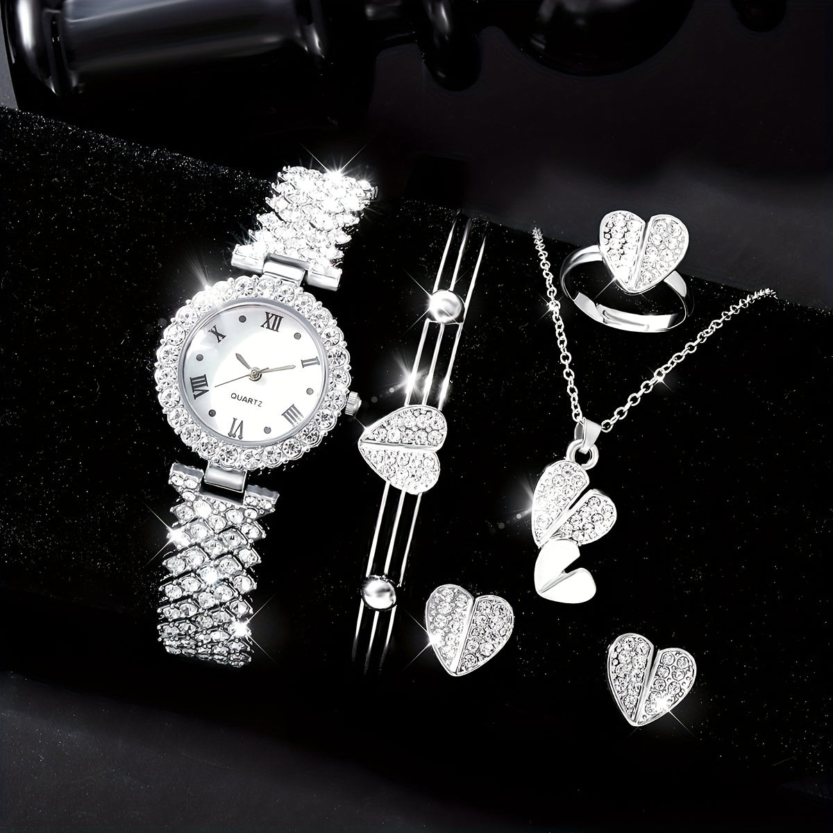 Kids Rhinestone Round Watch + 5 Jewelry Sets