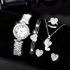 Kids Rhinestone Round Watch + 5 Jewelry Sets
