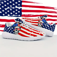 American Flag & Skull Print Sneakers Lightweight Breathable Running Shoes