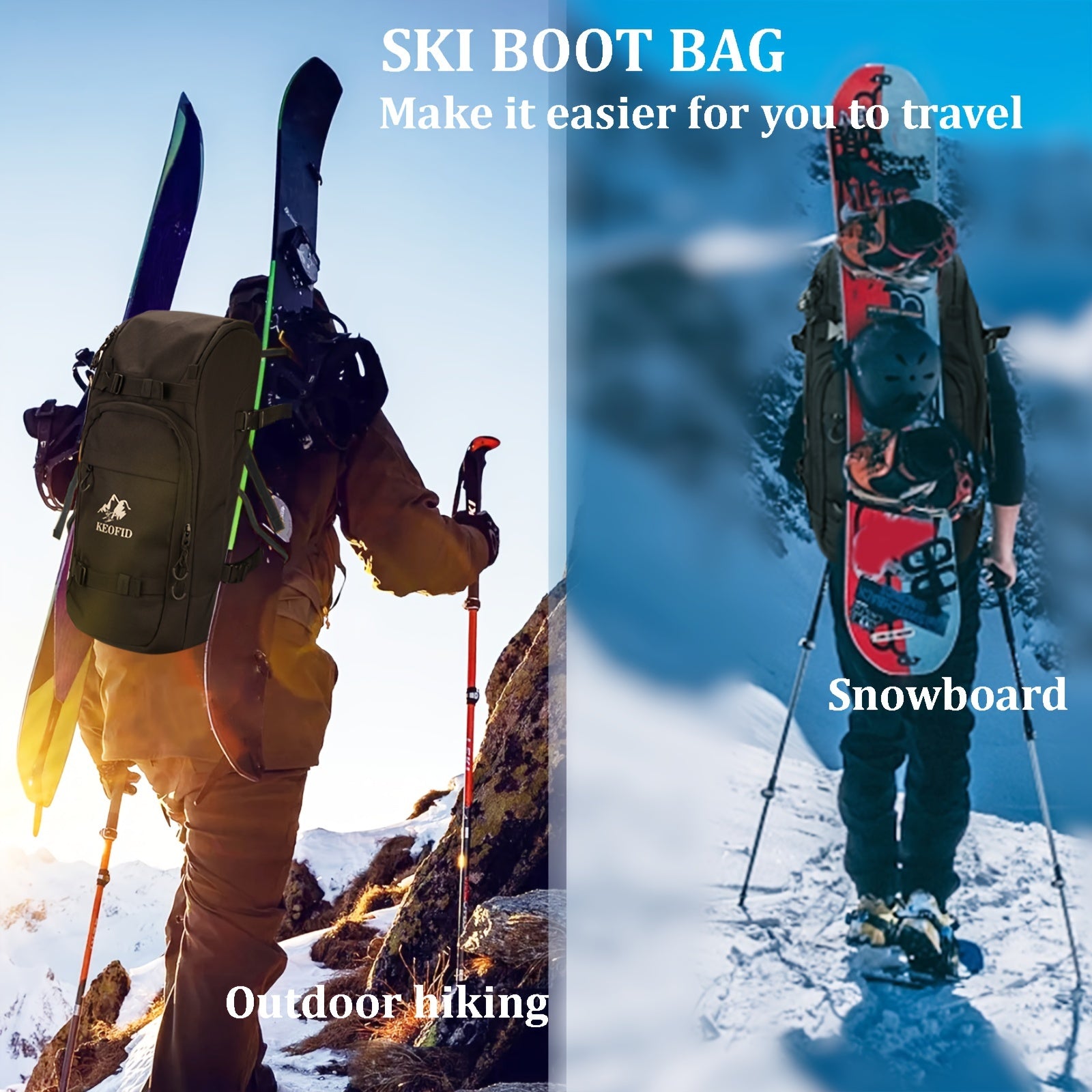 Skiing Boots Bag Snowboard Boots Backpack Helmet Goggles Gloves Accessories
