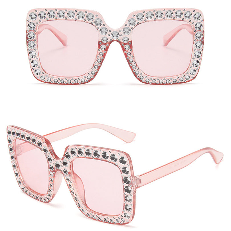 Vintage Rhinestones Sunglasses Oversized Square Sunglasses