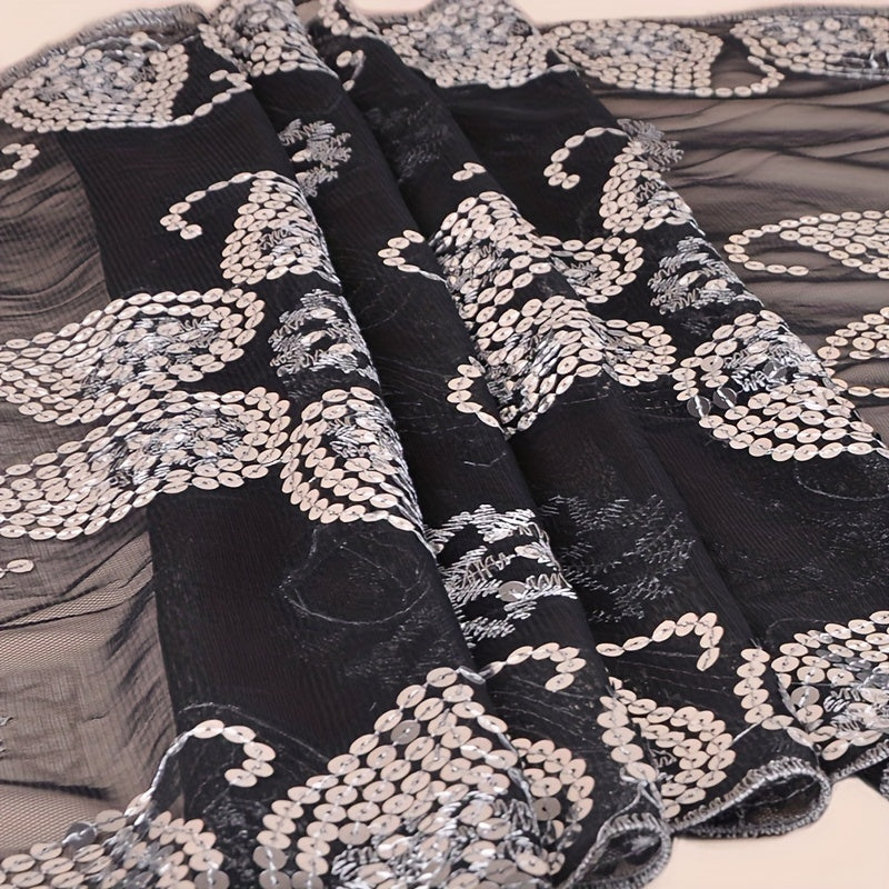 Sequin Paisley Embroidery Shawl Silvery Tassel Vintage Cape