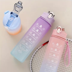 22oz Gradient Water Cup With Time Scale Leakproof Portable Sports Bottle