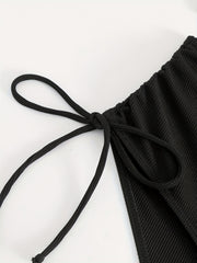 Solid Surplice Neck Crop Tank Top & Panty Swimsuit Set