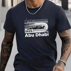 Men's Car Print Crew Neck Active T-shirt for Summer