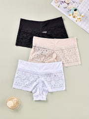 3 Pack Plus Size Panties Set Women's Plus Floral Lace Wide Waistband
