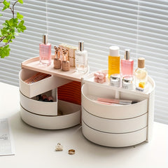 Rotatable Jewelry Storage Box Dustproof Layer for Makeup and Accessories