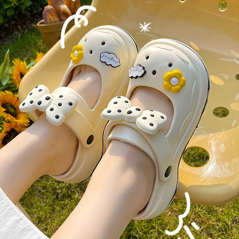 Women's Bowknot Platform Clogs Hollow Out Summer Beach Shoes
