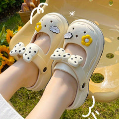 Women's Bowknot Platform Clogs Hollow Out Summer Beach Shoes