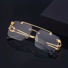 Tinted Lens Double Bridge Men's Square Sunglasses Metal Frameless UV400