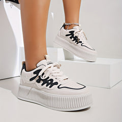 Women's Platform Skate Shoes Round Toe Lace Up Low Top Sneakers