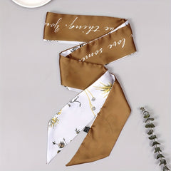 Flower Printed Neckerchief Skinny Scarf Headband Hair Tie
