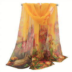 Vintage Gradient Chiffon Scarf Boho Flower Print Breathable Gauze Shawl