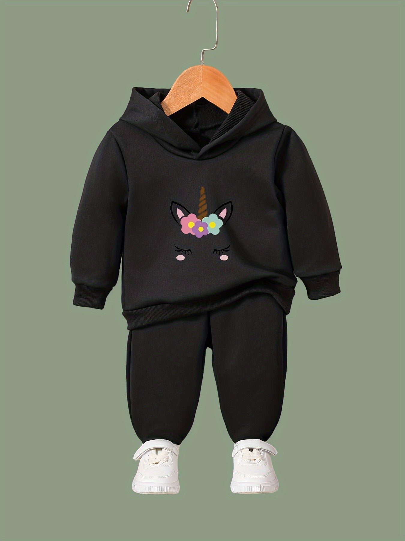 Kid's Unicorn Print Outfit Hoodie & Pants Set
