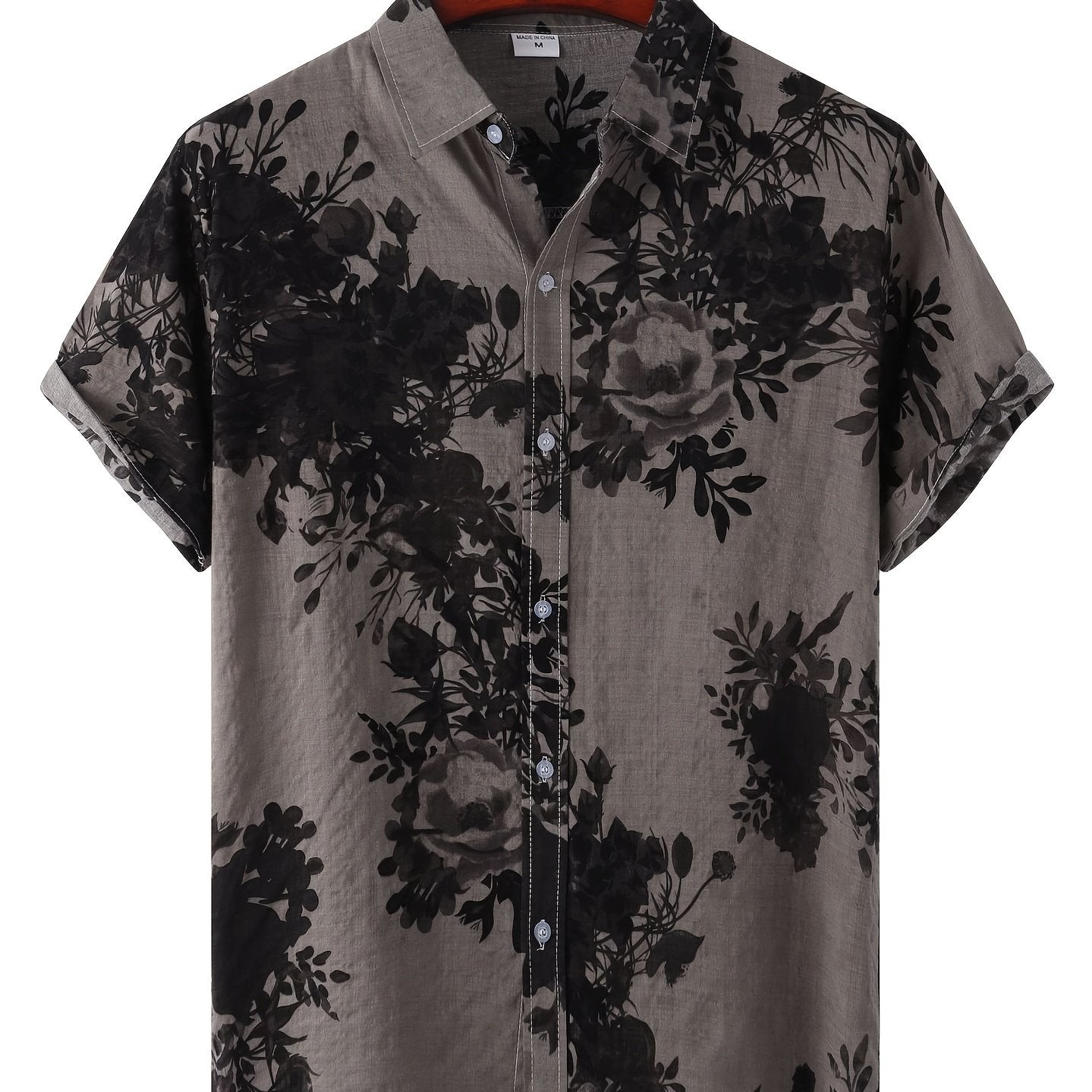 Men's Casual Flowery Pattern Crew Neck Short Sleeve Cotton T-shirt