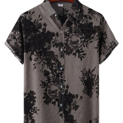 Men's Casual Flowery Pattern Crew Neck Short Sleeve Cotton T-shirt